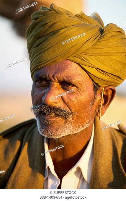 Close-up of a man, Thar Desert, Khuri, Sikar, Rajasthan, India