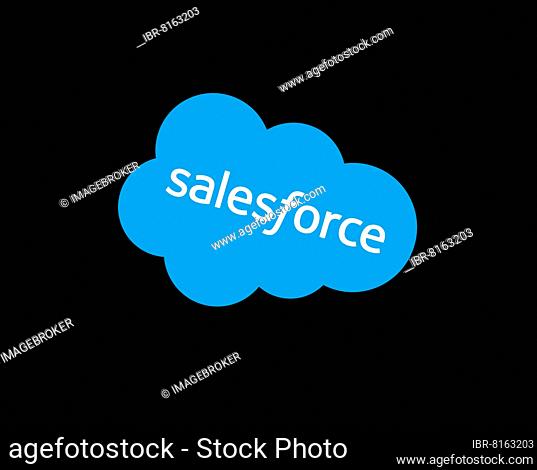 Salesforce. com, rotated, black background, logo, brand name