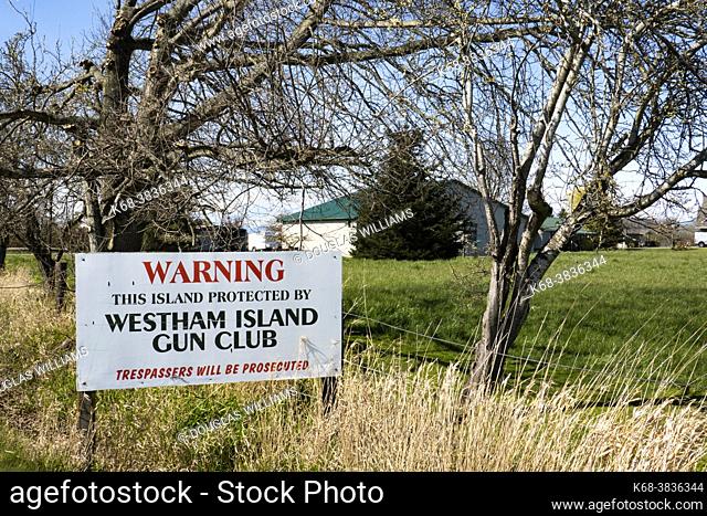 Warning sign on Westham Island, Ladner, British Columbia, Canada