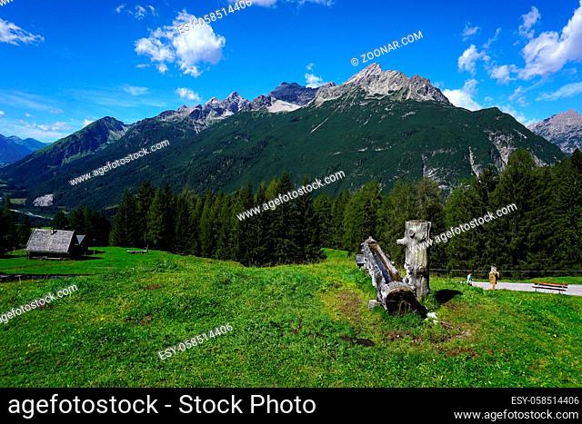 Lechtal, Österreich, Tirol, Almwiesen bei der Stablalpe, Blick zur Hornbachkette