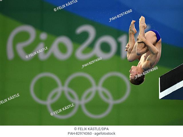 Martin Wolfram of Germany in action during the Men's 10m Platform Final of the Diving event during the Rio 2016 Olympic Games at the Maria Lenk Aquatics Centre...