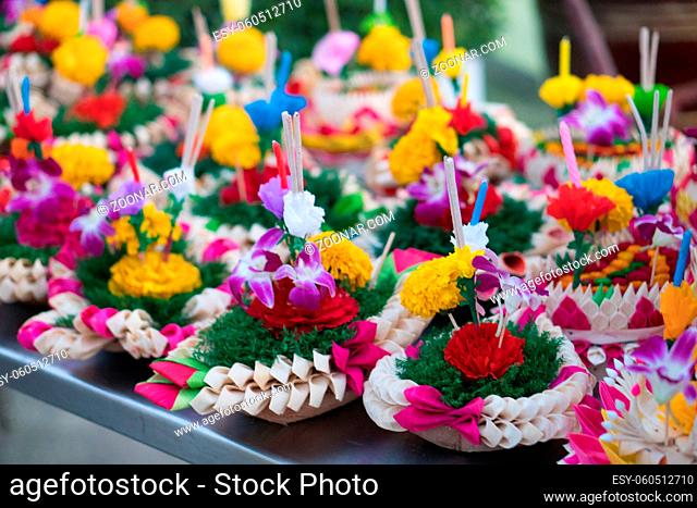 Krathongs were made with banana leaves for Loykrathong festival in Thailand