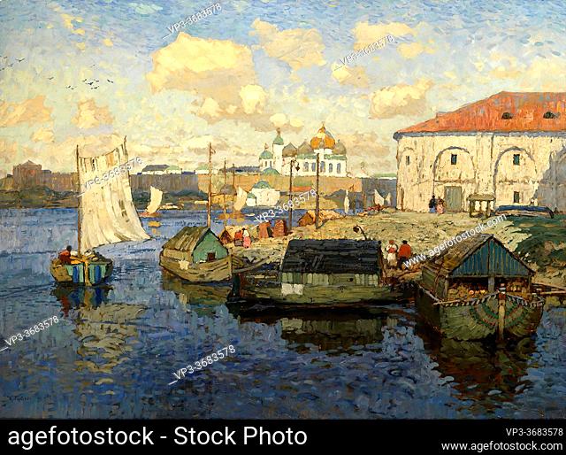 Gorbatov Konstantin Ivanovich - Old Novgorod. Barges - Russian School - 19th Century