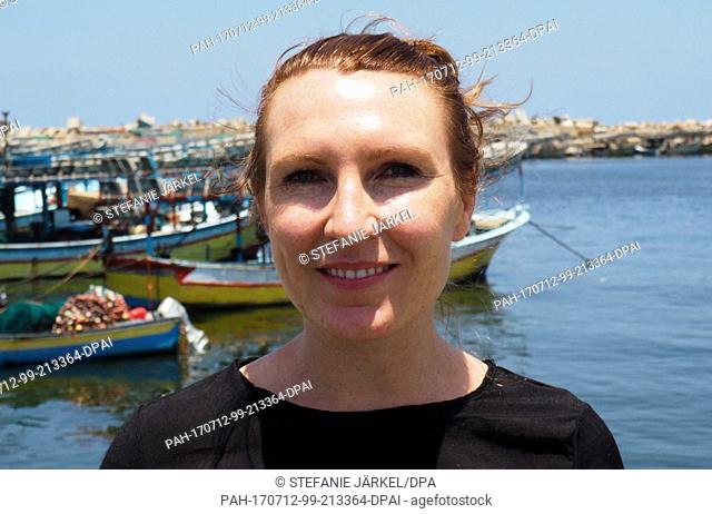 Roslyn Boatman, spokesperson of the international Relief Organisation Oxfam dor Israel and Palestinian Territories stands at the harbour of Gaza in the Gaza...