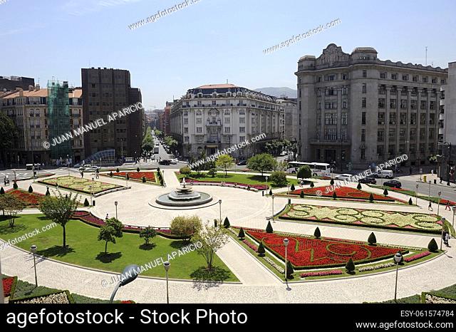 View of the Moyua Square, also known as Elliptical Square, Bilbao