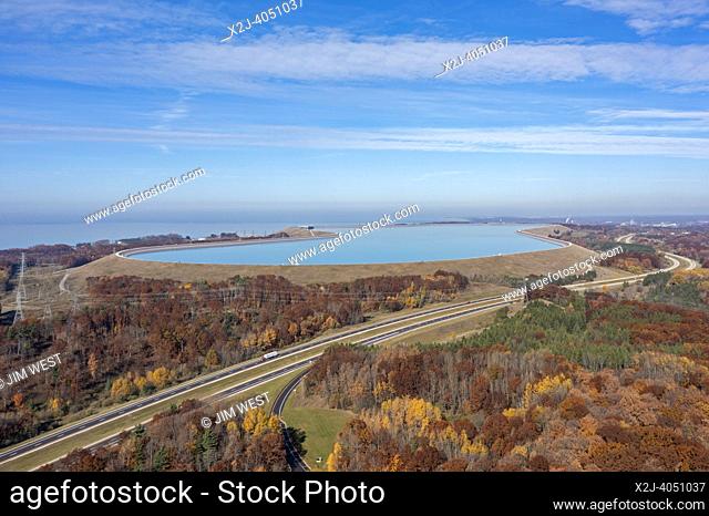 Ludington, Michigan - Consumers Energy's pumped storage hydroelectric plant on Lake Michigan. The upper reservoir is 363 feet above the lake level