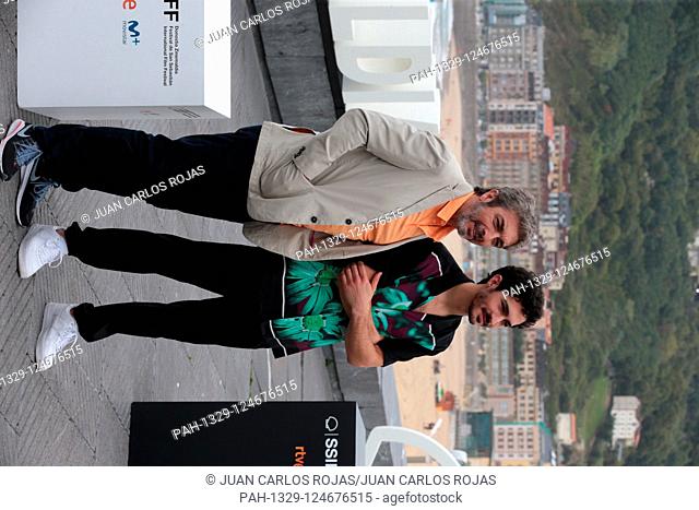 San Sebastian, Spain, 23/09/2019.- Ricardo Darin and Chino Darin father and son actors pose for photographers for the presentation of his film ""The Odyssey of...