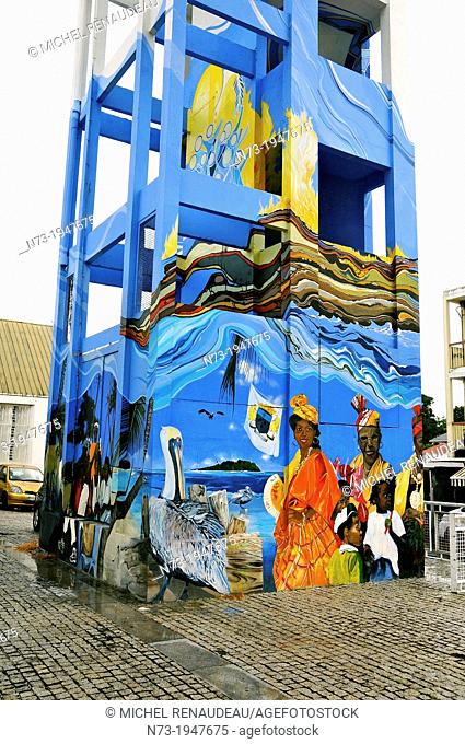 France, West Indies, Guadeloupe, Grande Terre, Gosier, mural painting