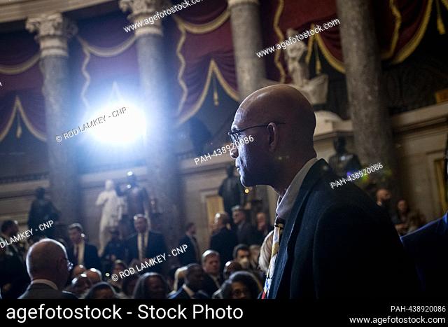 Larry Doby, Jr., arrives for a Congressional Gold Medal Ceremony honoring his father, Larry Doby, in Statuary Hall of the United States Capitol in Washington