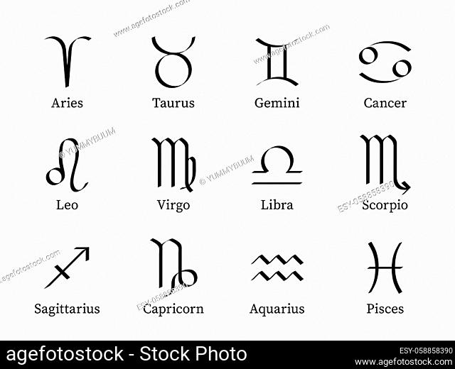 Zodiac signs. Twelve astrological stylized constellations, minimalistic symbols astrology zodiac birth month calendar, horoscope vector set