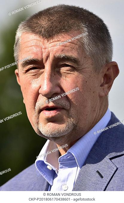 Czech Prime Minister Andrej Babis speaks to journalist in Pruhonice, near Prague, Czech Republic, on June 17, 2018, after return from his meeting with Czech...