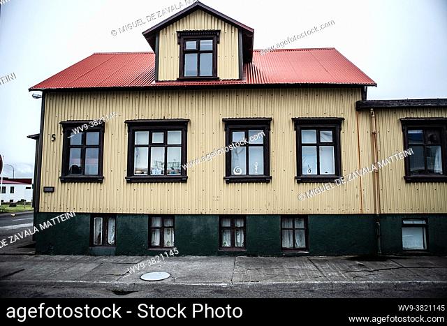 A house in Akureyri, Iceland, sober and well isolated to prevent the cold and humidity from getting inside in one of the coldest inhabited countries in the...