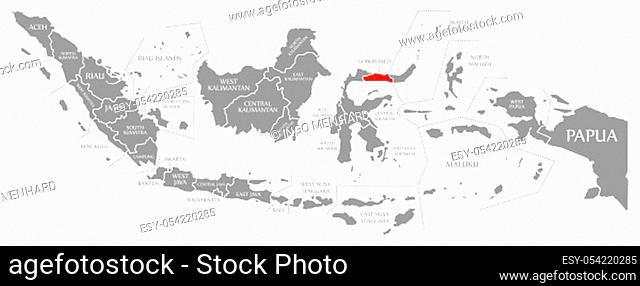 Gorontalo red highlighted in map of Indonesia