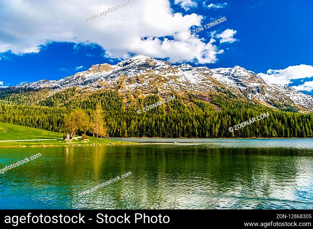 Crystal blue Lake St. Moritz, Sankt Moritz, Maloja Grisons Switzerland