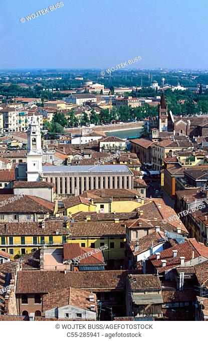 View of Verona from Torre dei Lamberti. Veneto, Italy
