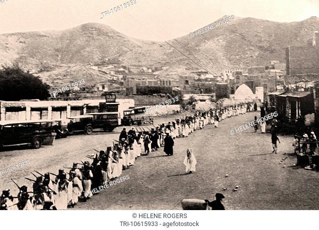 Saudi Arabia Historical Troops Marching To The Great Mosque Of Mecca From Jarwal For The Friday Prayer