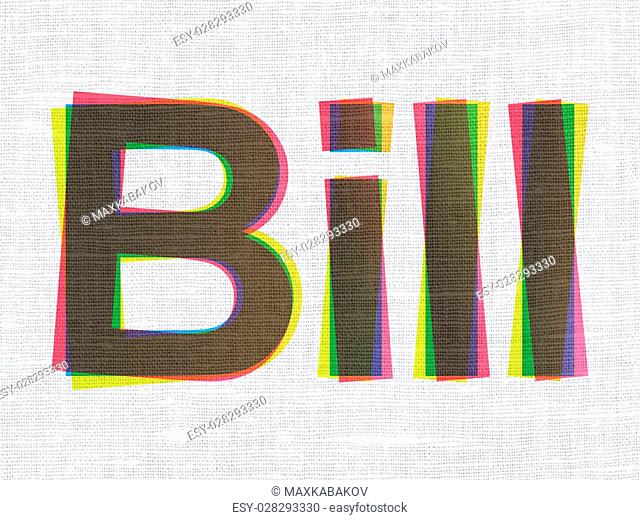 Currency concept: CMYK Bill on linen fabric texture background