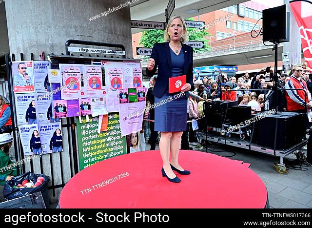 Sweden's Prime Minister and Party leader of the Social Democrats Magdalena Andersson has a campaign meeting at Bredang outside Stockhom, Sweden September 11