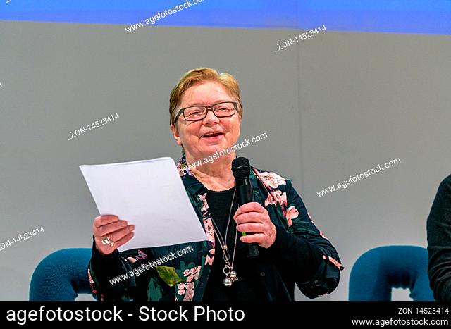 FRANKFURT AM MAIN, Germany - October 17 2019: Rauni Magga Lukkari (*1943, female author) at 71st Frankfurt Book Fair / Buchmesse Frankfurt