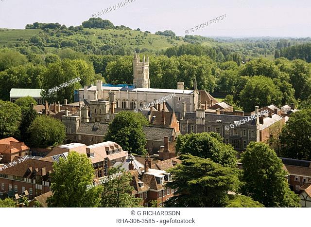 Winchester College from cathedral tower, Hampshire, England, United Kingdom, Europe