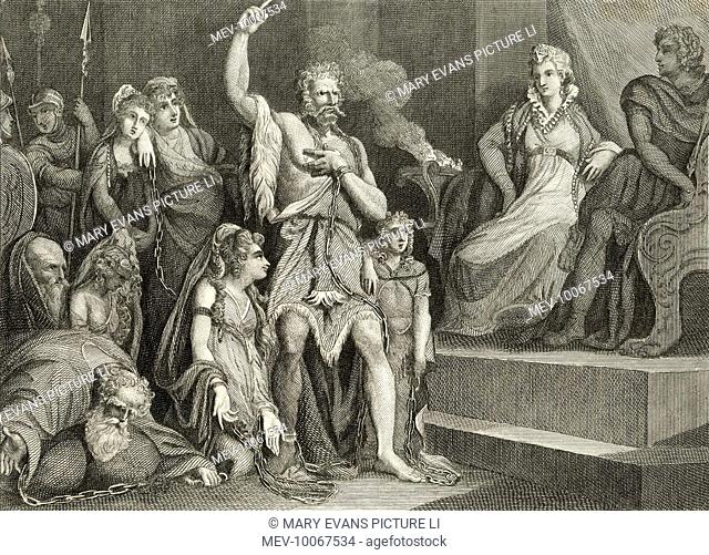 Caractacus in captivity with his family addresses the Roman Emperor Claudius