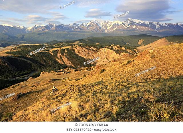 Kurai steppe and North Chuya ridge at dawn