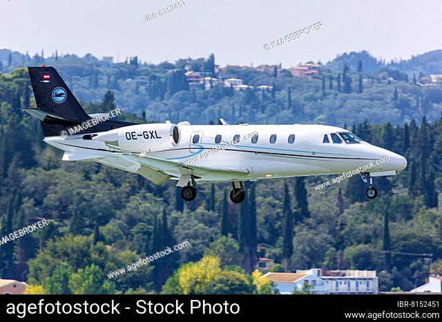 A Cessna 560XL Citation Excel aircraft of Speedwings Executive Jet with registration number OE-GXL at the airport in Corfu, Greece, Europe
