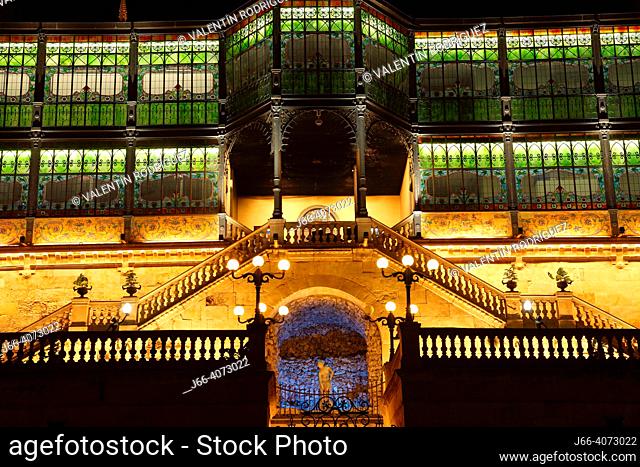 Casa Lis in Salamanca at night. Casa Lis is a modernist art nouveau building located in the city of Salamanca, Spain. It was built in the early 20th century and...