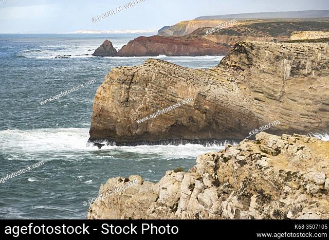 Cliffs on the Atlantic coast at Cabo Sao Vicente, Sagres Point, Algarve, Portugal