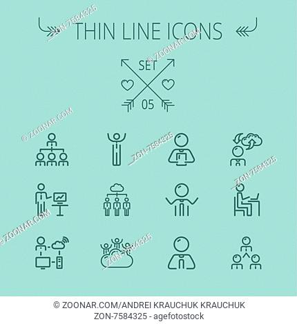 Business thin line icon set for web and mobile. Set includes- seminars, clouds, presentation, computer set, wifi icons. Modern minimalistic flat design