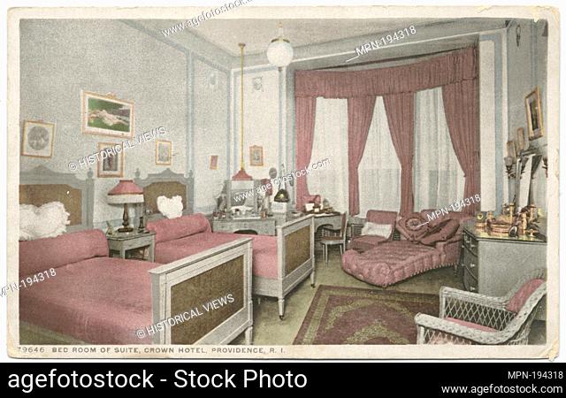Bedroom, Crown Hotel, Providence, R. I. Detroit Publishing Company postcards 79000 Series. Date Issued: 1898 - 1931 Place: Detroit Publisher: Detroit Publishing...