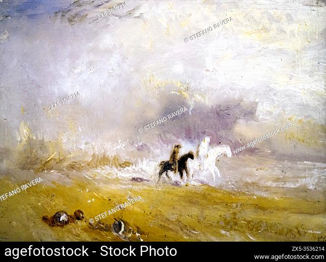 JMW Turner 1775-1851. Riders on the Beach, c. 1835. Oil paint on Board