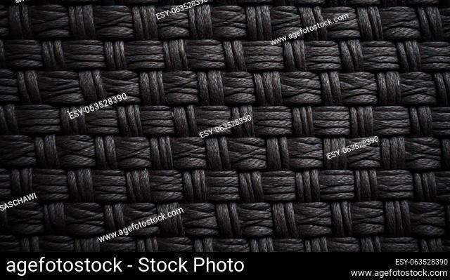 This photo captures the intricate details and patterns of carbon black textile material with a wicker pattern, viewed from a top-down macro perspective