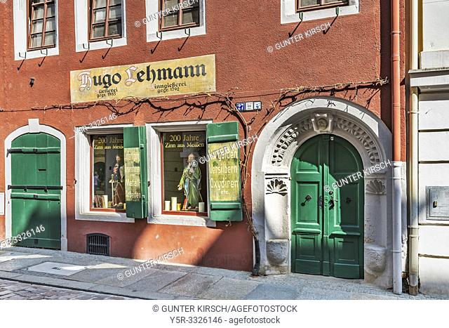 The business of Hugo Lehmann is located in the Burgstrasse (Castle road) since 200 years, Meissen, Saxony, Germany, Europe