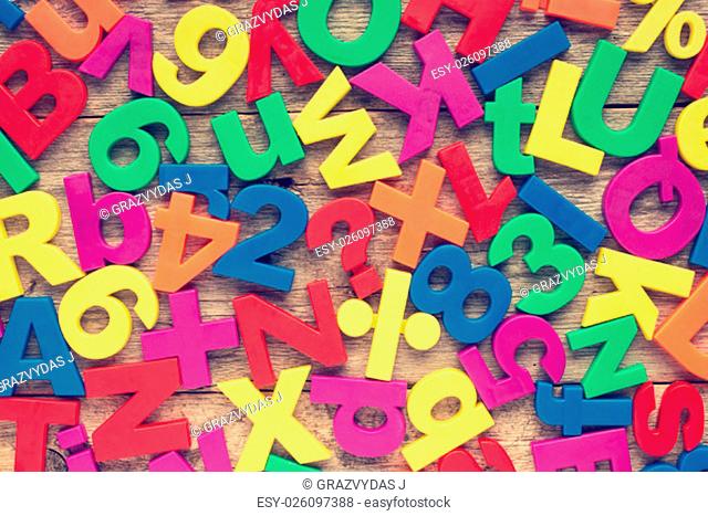 Set of plastic colorful numbers and alphabet letters