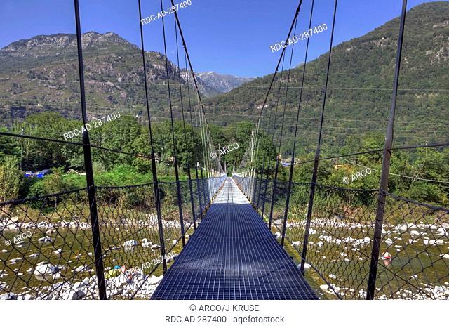 Rope bridge, Maggia, Moghegno, Ticino, Switzerland