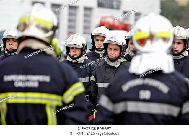 ASSEMBLY FOR ROLE CALL, DEPARTMENTAL FIREFIGHTERS' SCHOOL OF THE SDIS61, ALENCON, ORNE 61, FRANCE
