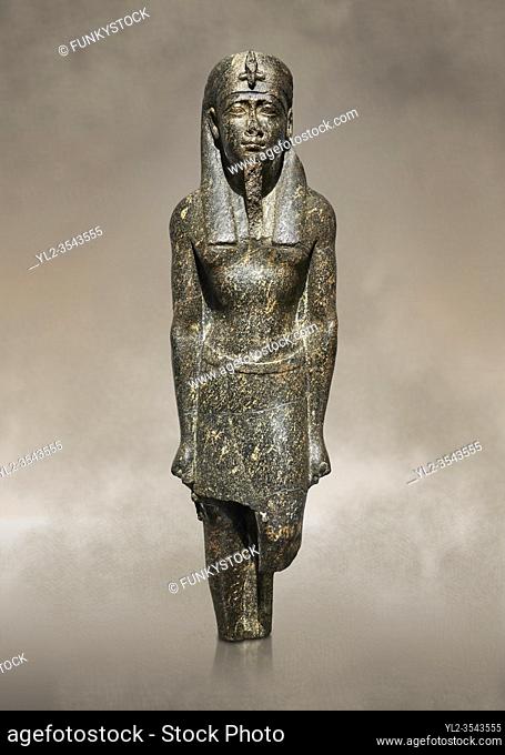 Ancient Egyptian statue of a Ptolomaic king in pharaonic regalia, granodiorire, Ptolemaic Period (332-30BC). Egyptian Museum, Turin.