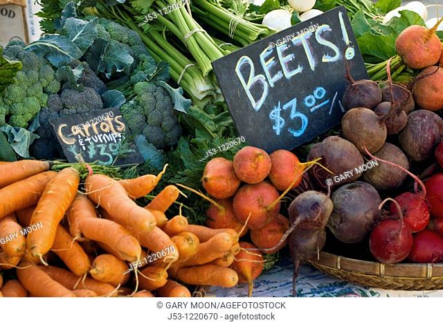 Organic vegetables at farmers market, October 2009, Nevada City California
