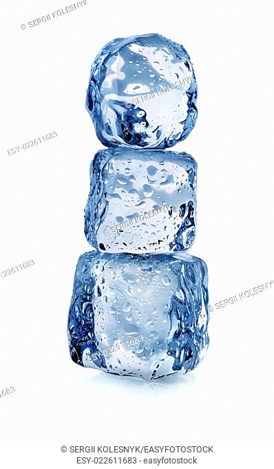 Ice cubes with drops isolated on white