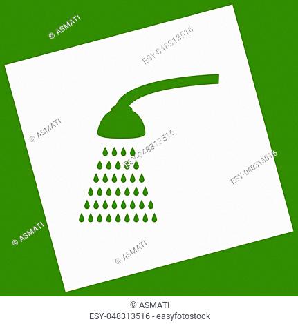Shower simple sign. Vector. White icon obtained as a result of subtraction rotated square and path. Avocado background
