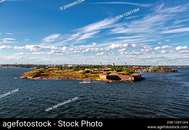 Suomenlinna is the fortress outside Helsinki, here on a summer day with the city seen in the background, Finland