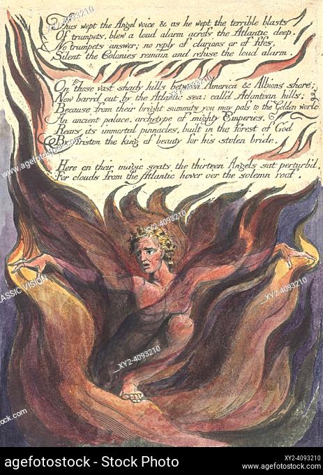 Illustration by William Blake from his book America, A Prophecy, published in 1793. Thus wept the Angel voice. . . .