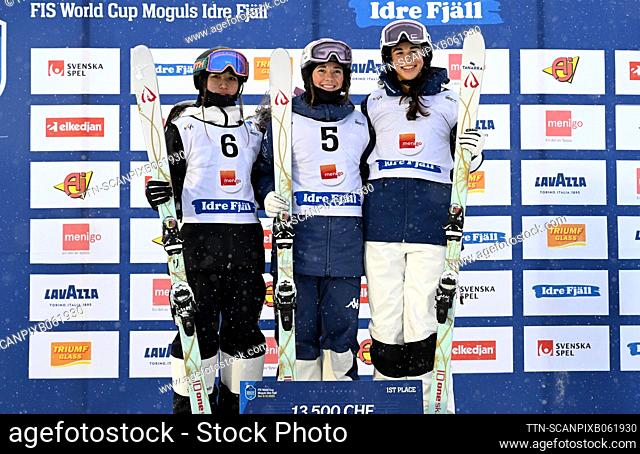 Rino Tanagimoto (JPN), Jaelin Kauf (USA) and Jakara Anthony (AUS) in Saturday's World Cup competition in the women's humps