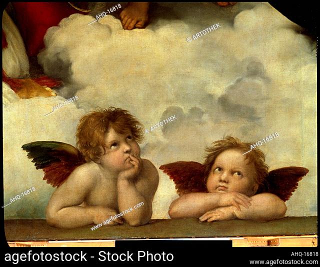 Künstler: Raffael (Raffaello Sanzio), 1483-1520 Titel: Zwei Engel. Detail aus Die Sixtinische Madonna. Standort: Dresden, Gemäldegalerie