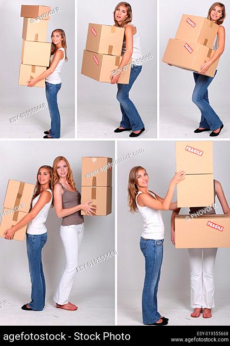 Collage of women on moving day