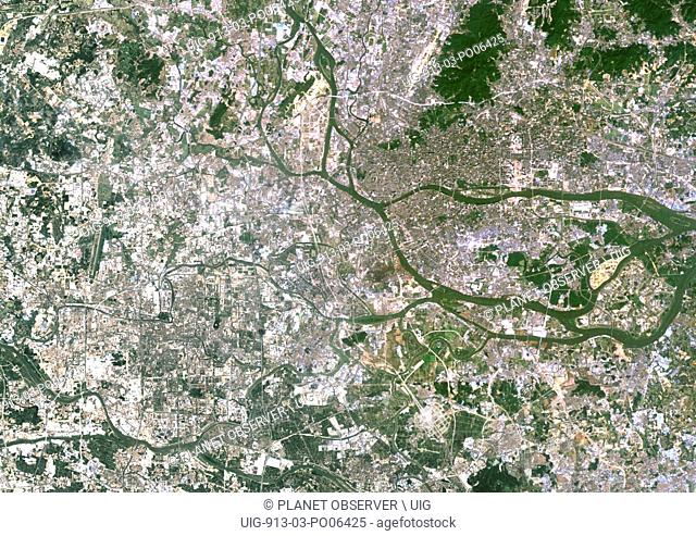 Colour satellite image of Foshan and Guangzhou, China. Image taken on August 9, 2013 with Landsat 8 data