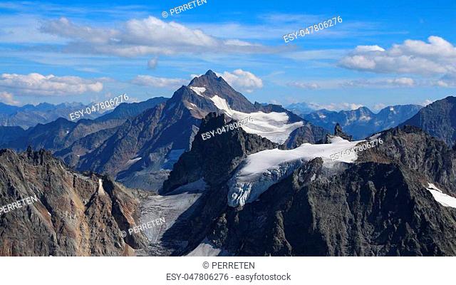 Mountains Fleckistock and Stucklistock. Glacier. Summer scene in the Swiss Alps, view from mount Titlis