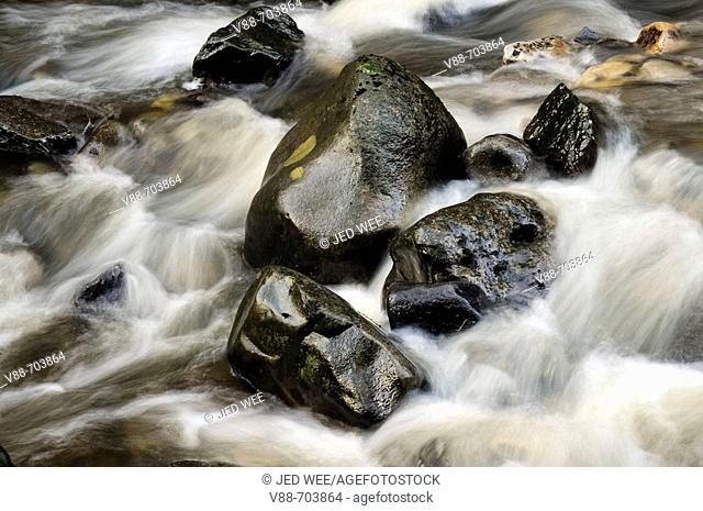 Rock and water formation downstream of Summerhill Force, near the Bowlees Picnic Area, Teesdale, England