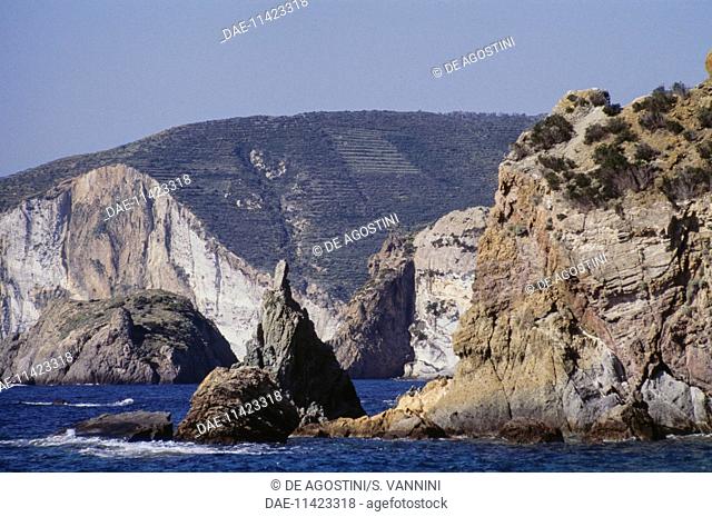 Sea stack along the coast of Ponza island, Lazio, Italy